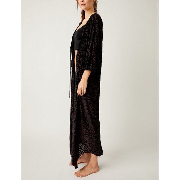 FREE PEOPLE In My Heart BURNOUT VELVET ROBE DUSTER! Maxi Butterfly Mobwife Boho - Picture 6 of 9